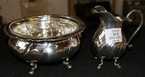 German silver bowl, matching cream jug